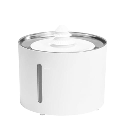 Amazon Basics Fontaine à eau pour chats en acier inoxydable avec filtres, 3 L, Blanc