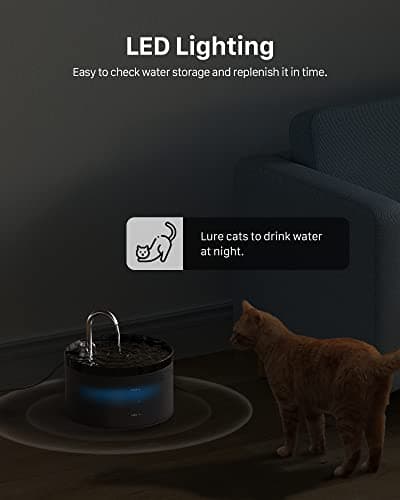 Fontaine à Eau pour Chat Super Silencieuse Filtrer Les Poils Divers 64oz Deux Modèles de Débit Noir
