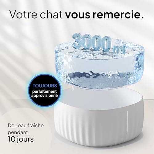 Pretty Paw® Fontaine a Eau Chat Aqua Flow Pro I Silencieuse sans BPA, capacité de 3 litres, LED et filtre à charbon acti