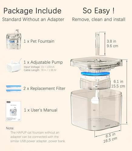 Fontaine à eau HAPUP 2,2L pour chat automatisée avec filtre charbon actif et pompe silencieuse pour chat