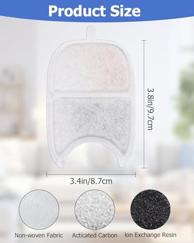 Filtre Fontaine Eau Chat Triple Filtration System | Pour Fontaine à Chat 4L | Lot de 12 Filtres à Charbon et 24 Éponges