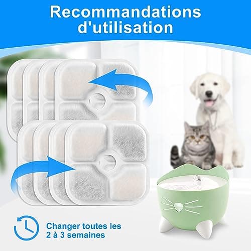 MyfatBoss 8 pièces 43721 Filtre Fontaine Eau Chat Triple Système, pour Chat, avec Résine Et Charbon Actif