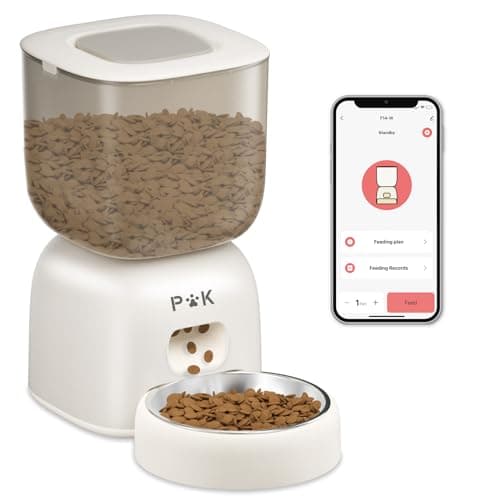 PUPPY KITTY Distributeur Croquettes Chat WiFi Connecté Enregistrement Vocal, Bols en Acier Inoxydable, Répétitions Jour, — Beige