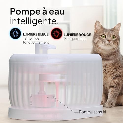 Fontaine à eau sans fil Pretty Paw Fontaine à Eau sans Fil pour Chat - Détecteur de Mouvement - Batterie de 45 Jours - F