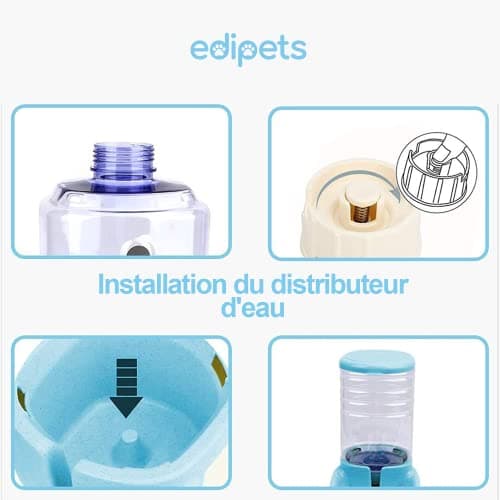 Edipets, Distributeur de Croquettes pour Chats et Chiens Automatique 2 Unités |8 L Gamelle à Alimentation et à Eau Bleu