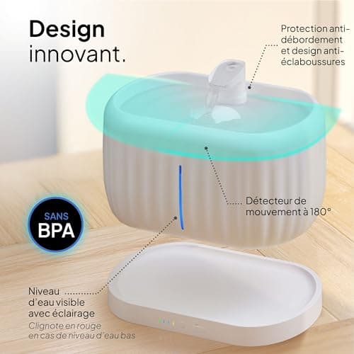 Fontaine à eau sans fil Pretty Paw Fontaine à Eau sans Fil pour Chat - Détecteur de Mouvement - Batterie de 45 Jours - F
