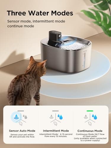 Fontaine à eau pour chat en acier inoxydable FEELNEEDY Detecteur de mouvement Pompe silencieuse 4L 4000 mAh Filtramens