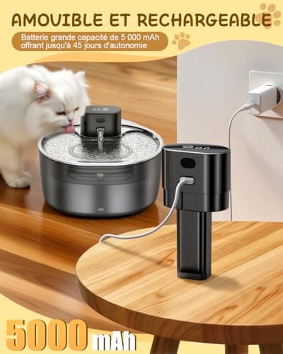 Fontaine à eau sans fil Fontaine a Eau Chat |2L Batterie Rechargeable 5000mAh Silencieuse pour PatronsAdultes avec Détec