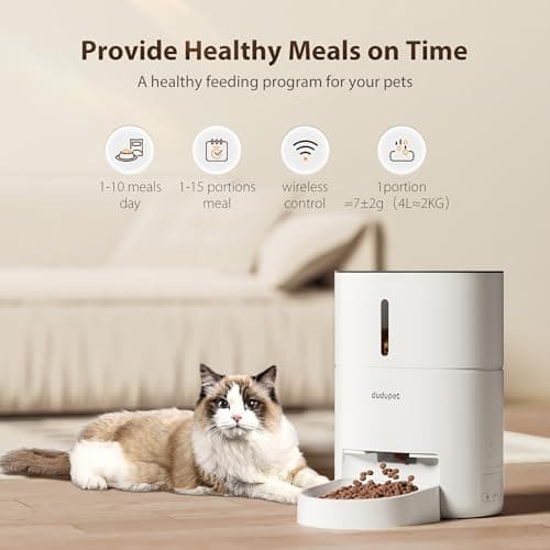 DUDUPET Distributeur de Croquettes pour Chats Automatique - 4L Télécommande WiFi - Bon Appétit Convient aux Chats et aux
