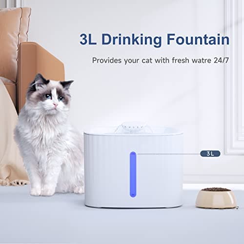 Fontaine à Eau Silencieuse SINZUX pour Chats et Chien, Filtre à Charbon Actif, 3L, Éclairage LED et Niveau d'Eau Évivabl