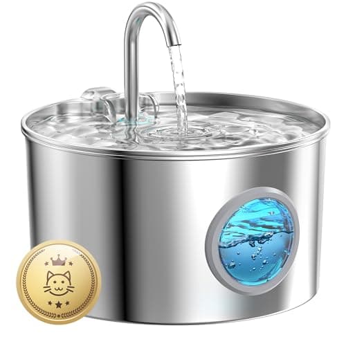 Fontaine a Eau Chat INOX: 2,2L - Distributeur automatique silencieux pour chien - Gardez l'eau propre - avec filtres inc