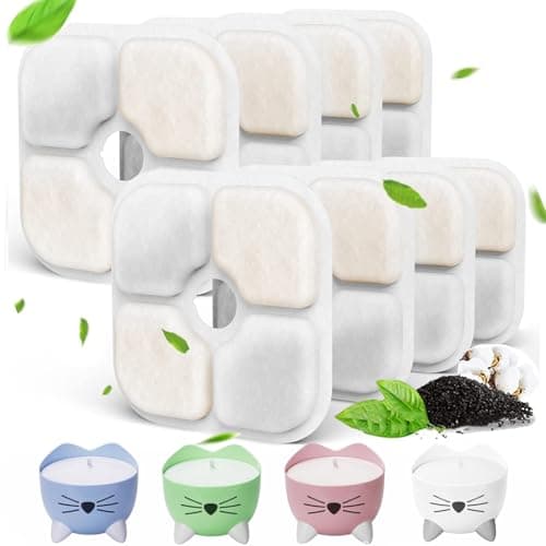Filtre Fontaine Eau Chat 8 Pièces, Système de Triple Filtration Résine et Charbon Actif, 2,5L-3L, Modèle 43717/473722