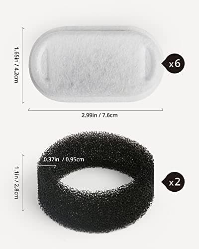 Filtres à Charbon Actif pour Fontaines à Eau de Chat, 6 Filtres + 2 Éponges Protection Pompe, Compatible Fontaine Inox