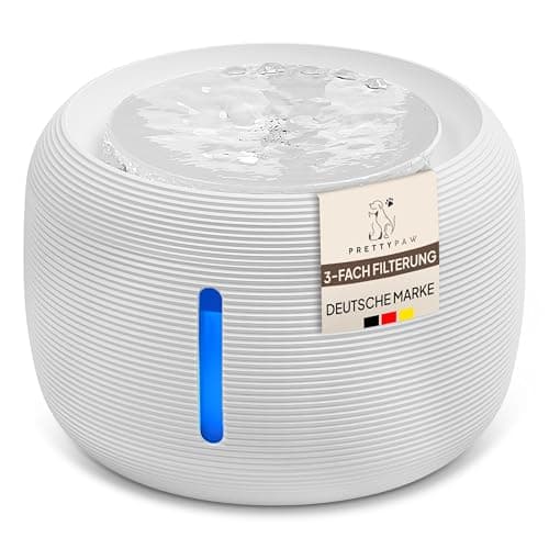Fontaine à eau super silencieuse Pretty Paw Fontaine à Chat sans BPAavec LED et Filtre à Charbon Actif - KatzenOase Pro — Blanc