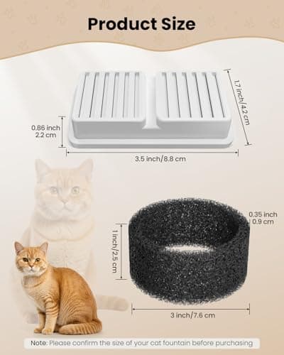 PawPoll Filtres de Fontaine à eau pour chats + 6 pièces de filtres + 6 pièces d'éponges de fontaine à eau pour chats