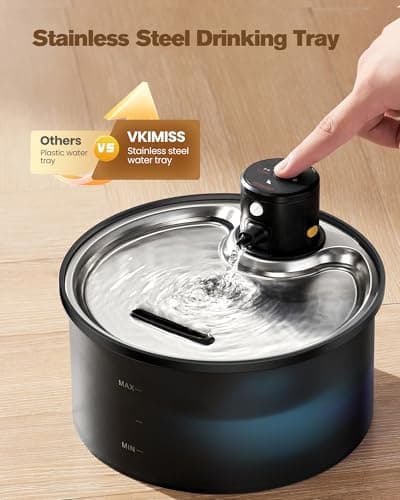 Fontaine à eau sans fil pour chat - 3,2 l - Avec 8 filtres à charbon - Détecteur de mouvement - En acier inoxydable