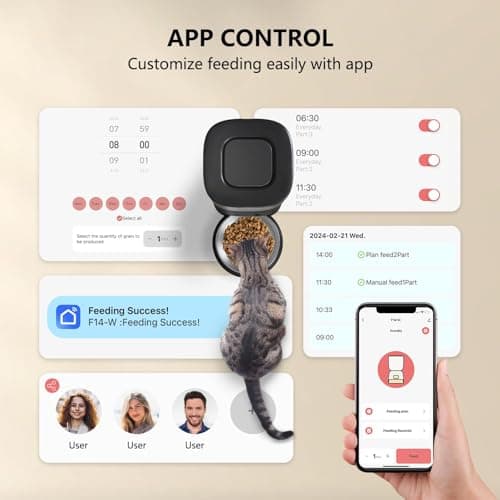 PUPPY KITTY Distributeur Croquettes Chat WiFi Connecté Enregistrement Vocal, Bols en Acier Inoxydable, Répétitions Jour,
