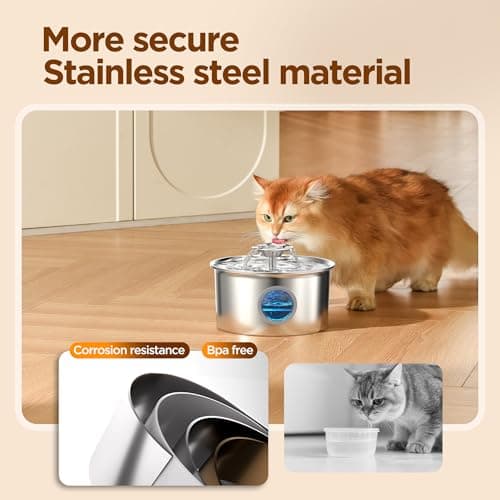 Fontaine à Eau pour Chat INOX : 2,6L Acier Inoxydable - Cascade de Fleurs - Avec Fenêtre de Niveau d'Eau - Filtre et Épo