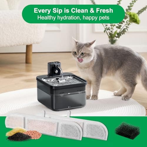 Filtres et éponges OrdasPet DPWFP6 pour fontaine à chat - Résine d'échange d'ions activée - Détecteur de mouvement sans
