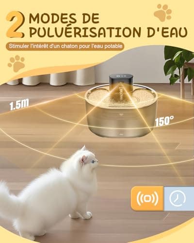 Fontaine à eau sans fil Fontaine a Eau Chat |2L Batterie Rechargeable 5000mAh Silencieuse pour PatronsAdultes avec Détec