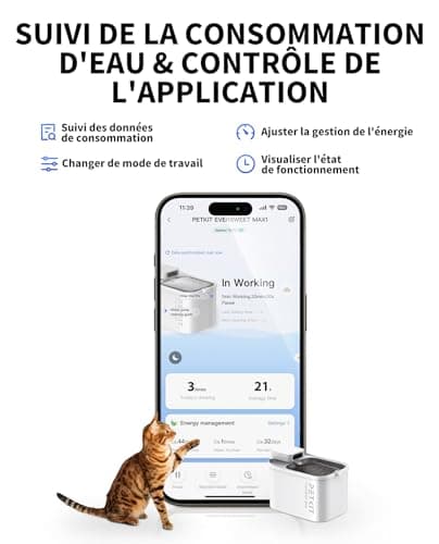 PETKIT EVERSWEET Max Fontaine a Eau Chien Chiot, Robuste Acier Inoxydable, Grande Capacité 3L, Silencieux 26dB, Contrôle