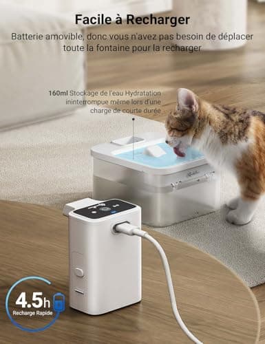 Fontaine à Eau pour Chat DownyPaws Fontaine à Eau sans Fil |5L Détecteur de Mouvement Batterie de Remplacement 4000 mAh