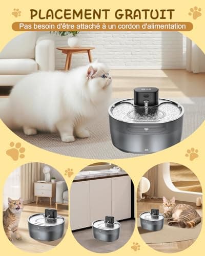 Fontaine à eau sans fil Fontaine a Eau Chat |2L Batterie Rechargeable 5000mAh Silencieuse pour PatronsAdultes avec Détec
