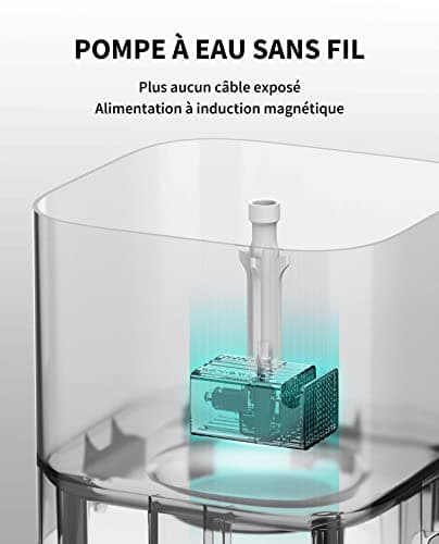 PETKIT CYBERTAIL Fontaine à Eau pour Chats - Pompe à Eau sans Fil, Moins de 25dB, Lumières LED, 1,8L avec Filtre |0 pour