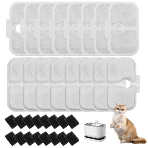 Galerie SV Filtre de Fontaine à Eau pour Chat PLWF105/PLWF115/PLWF005, 16 Cartouches Filtrantes et 16 Eponges en Mousse
