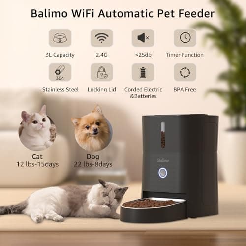 Balimo Distributeur Croquettes Chat Automatique |4G WiFi 3L, Convient Aux Chats, Utilisé À Domicile, Rempli Manuellement