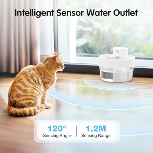 Jewyow Fontaine à Eau intelligent pour chat 2200mAh avec indicateur de batterie et détecteur de mouvement