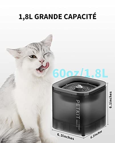 PETKIT CYBERTAIL Fontaine à Eau pour Chats - Pompe à Eau sans Fil, Moins de 25dB, Lumières LED, 1,8L avec Filtre |0 pour