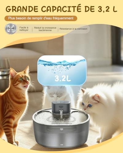 Fontaine à eau sans fil Fontaine a Eau Chat |2L Batterie Rechargeable 5000mAh Silencieuse pour PatronsAdultes avec Détec
