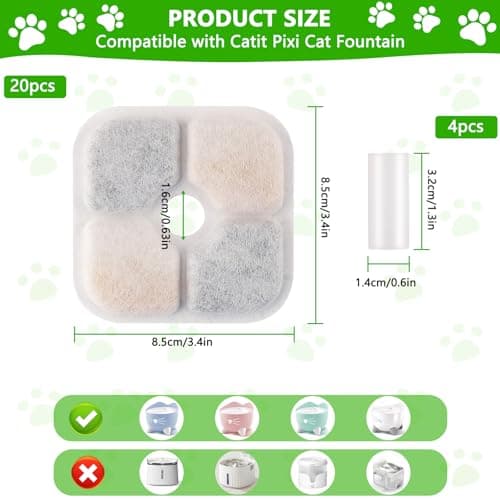 Foydream Filtrage 4x pour Fontaine Chat / Chien, Filtre Eau avec Charbon Actif et Résine, 20 pcs Remplacement Purificate
