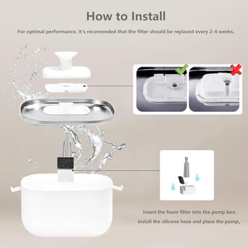 Mooshy PLWF005 PLWF115 PLWF105 Fontaine d'eau pour chat 2,5 litres 6 filtres 6 éponges Filtrage efficace et facile à net