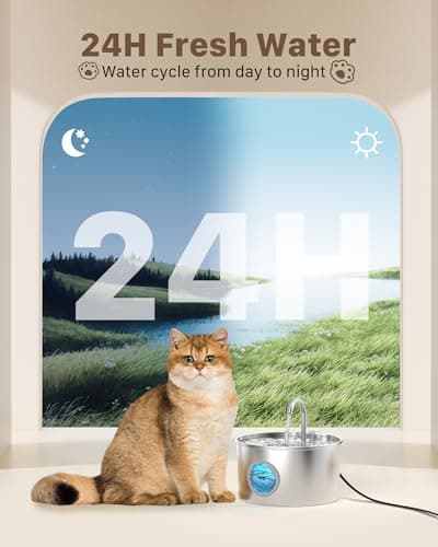 Fontaine à Eau Chat INOX + Filtration + Éponges - Pour Chats - Scène Alimentation - Eau Limpide - 2,2L Fontaine à Eau Au