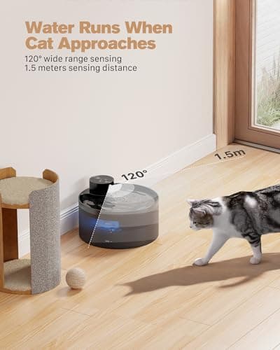 Fontaine à Eau Automatique sans Fil pour Chat - Rechargeable 4200 mAh - Noir