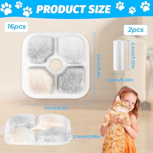 Filtre Fontaine Eau Chat 16 pcs avec Résine Et Charbon Actif