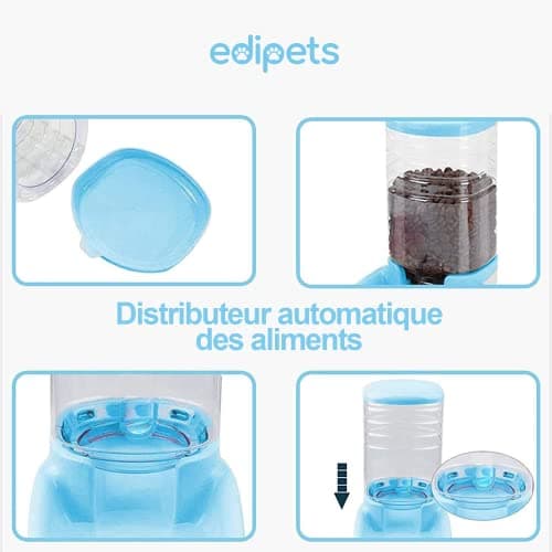 Edipets, Distributeur de Croquettes pour Chats et Chiens Automatique 2 Unités |8 L Gamelle à Alimentation et à Eau Bleu