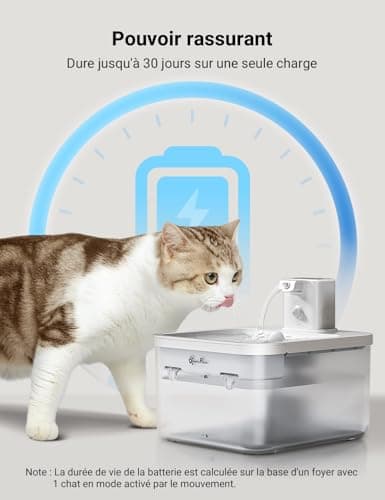 Fontaine à Eau pour Chat DownyPaws Fontaine à Eau sans Fil |5L Détecteur de Mouvement Batterie de Remplacement 4000 mAh