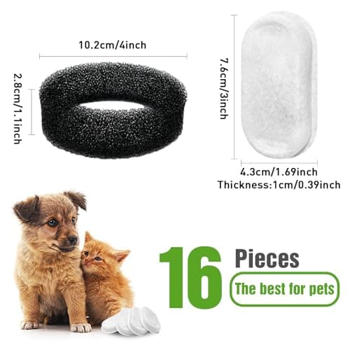 Filtre Fontaine A Eau Chat Acier Inoxydable |2L Fontaine, 16 Pièces Filtre Charbon & Éponge Moussante 16 Pièces Résine F