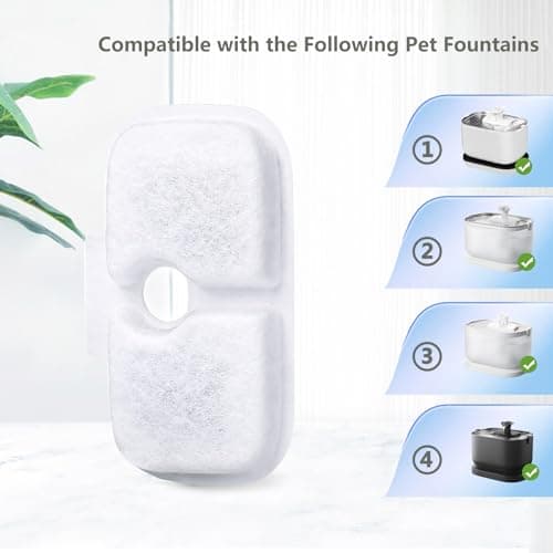 Mooshy PLWF005 PLWF115 PLWF105 Fontaine d'eau pour chat 2,5 litres 6 filtres 6 éponges Filtrage efficace et facile à net