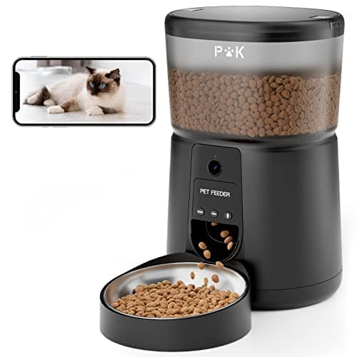 PUPPY KITTY Distributeur Croquettes Chat WiFi Connecté Enregistrement Vocal, Bols en Acier Inoxydable, Répétitions Jour, — Noir
