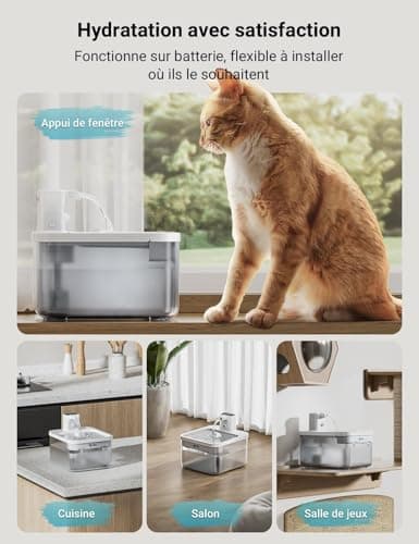Fontaine à Eau pour Chat DownyPaws Fontaine à Eau sans Fil |5L Détecteur de Mouvement Batterie de Remplacement 4000 mAh