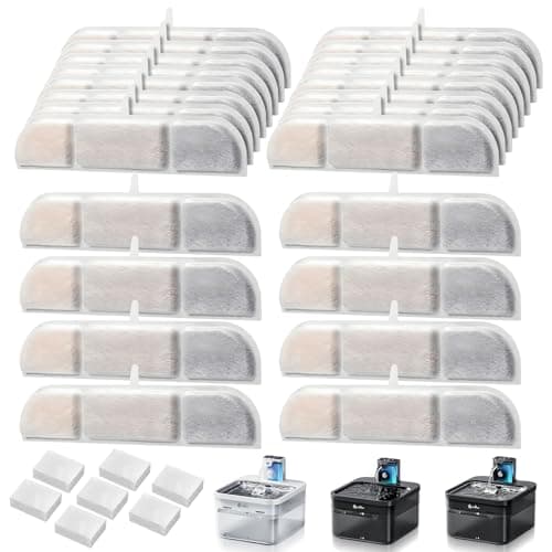 GOEDCH Filtres pour fontaine à chat DownyPaws: 24 filtres + 24 éponges, 24 filtres de rechange, 2,5 l