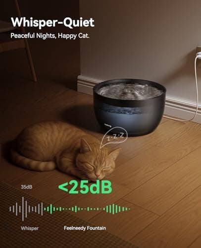 Fontaine à Eau Silencieuse pour Chats FEELNEEDY 3L Distributeur Automatique Avec Filtrage Charbon - Gamelle Acier Inoxyd