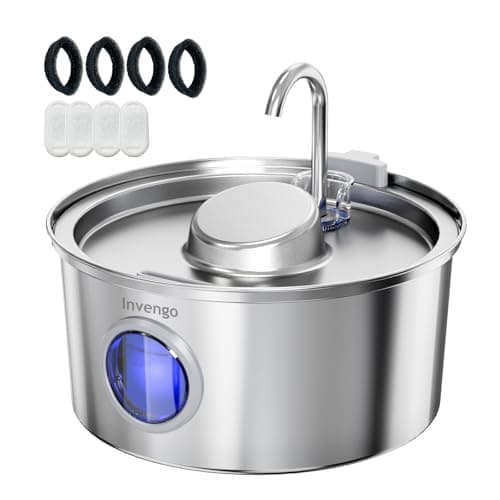 Invengo MeowFlow B40P Fontaine à Eau pour Chats - 3,2 L Acier Inoxydable, 2 Modes d’écoulement, Côtés Anti-éclaboussures