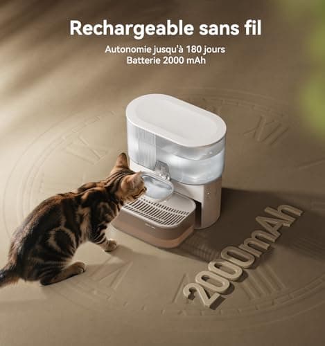 Fontaine à eau FEELNEEDY Blanc sans filtre et sans fil, 2000mAh batterie, séparation eau propre/eau usée, bol en acier i