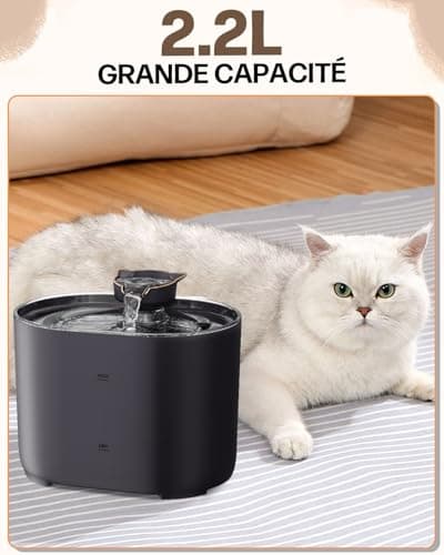 Fontaine à eau automate pour chat et chien - 2,2L, 4 filtres au charbon actif, 2 modes de jet, arrêt automatique, USB, é