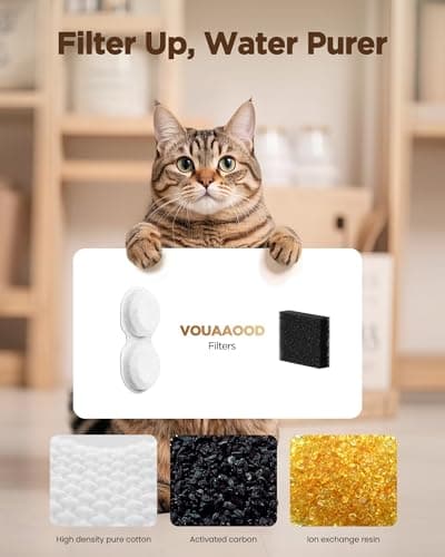 VOUAAOOD Fontaines à eau pour chat - Filtration des impuretés - Adoucissement de l'eau - 6 filtres à charbon + 6 éponges